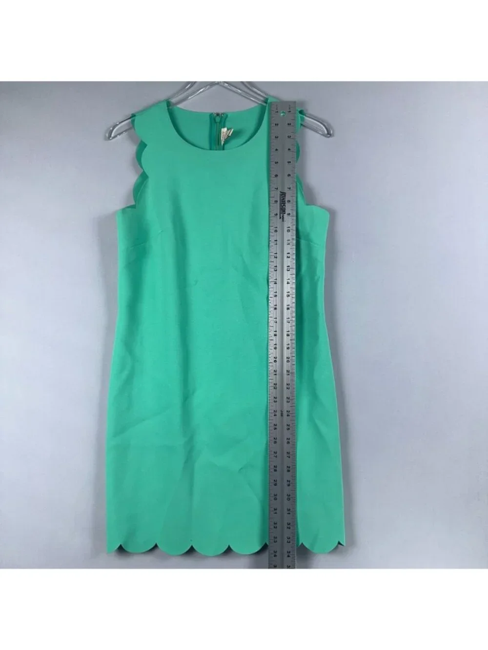 J. Crew Dress Size 6 Green Sheath Playful Scalloped Trim Round Neck Sleeveless